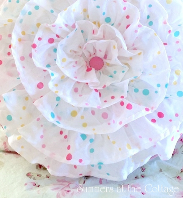 DARLING SHABBY FRENCH RUFFLES CHIC ROUND PILLOW PINK AQUA POLKA DOTS